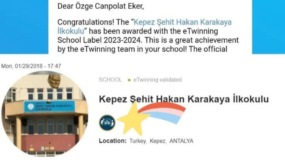 Okulumuz Mart2021 yılında ilk defa e-twining okul etiketi aldı